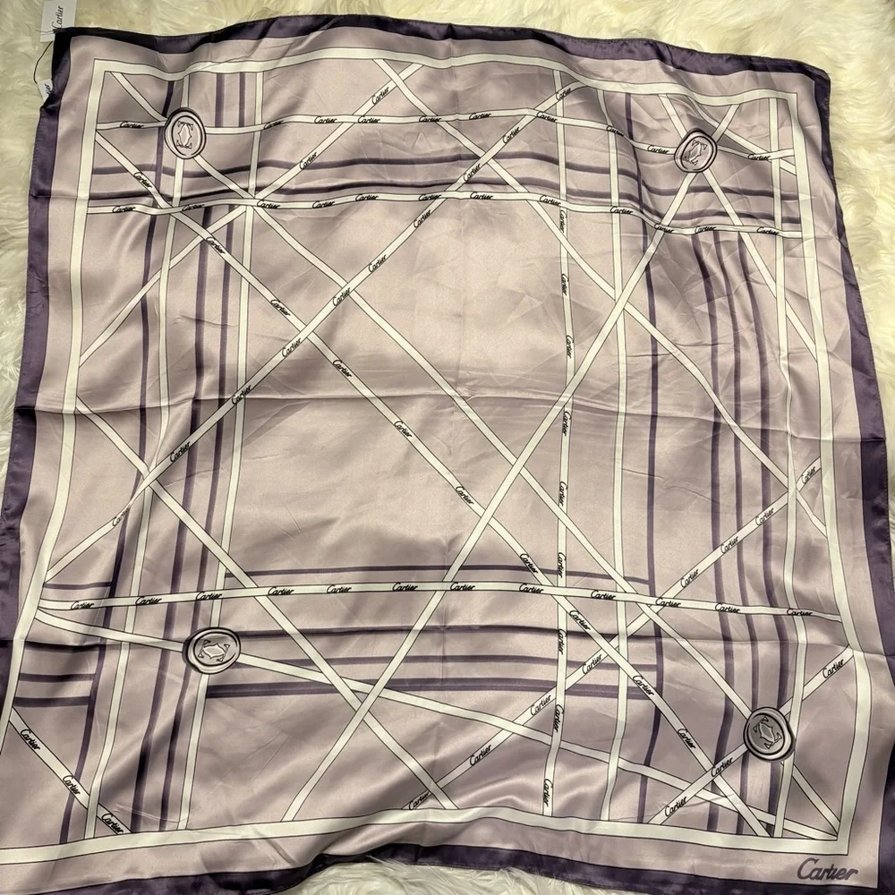 Cartier Silky Scarf 35x35 Purple Monogram Luxury Square Scarf ‼️LASTONE